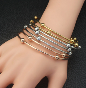 7 Pcs. Stainless Steel Set Polished Ball & Bangle Bracelets