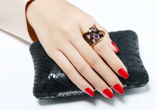 Load image into Gallery viewer, Black Enameled &amp; Gold Plated Gothic Hollow with CZ Ring
