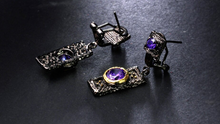 Load image into Gallery viewer, Black Gun Plated Copper Gold Plate Set Amethyst CZ Latch Back Earrings
