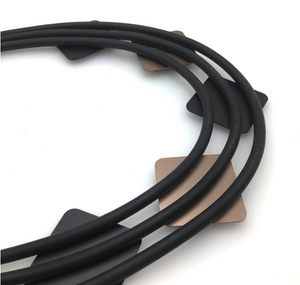 Black Triple Strand Rolled Rubber Aluminum Black & Rose Gold Squares Necklace