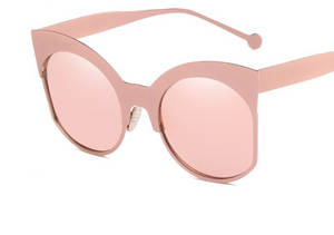 Matte Alloy Cat-Eye Frames with Mirror Lens Sunglasses