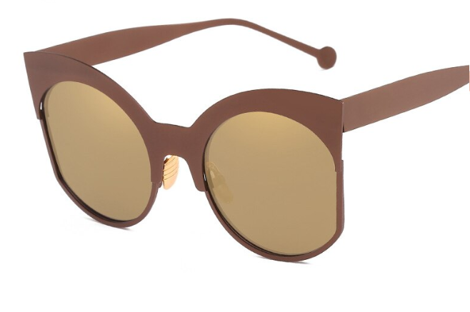 Matte Alloy Cat-Eye Frames with Mirror Lens Sunglasses