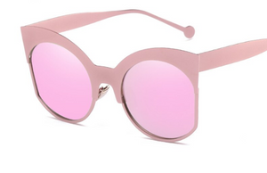 Matte Alloy Cat-Eye Frames with Mirror Lens Sunglasses