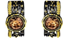 Load image into Gallery viewer, Black Gun Plated Copper Deep Champagne CZ Latch Back Closure Earrings
