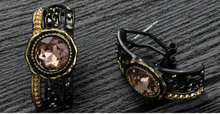 Load image into Gallery viewer, Black Gun Plated Copper Deep Champagne CZ Latch Back Closure Earrings
